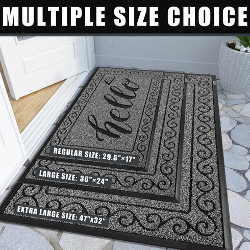 Yimobra Hello Door Mat, Heavy Duty Non-Slip Outdoor Welcome Mat for Home Entry, 29.5 x 17 Inch, Black Gray
