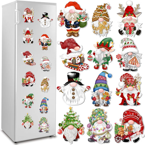 12Pcs Christmas Gnome Refrigerator Magnets, Waterproof Holiday Gnome Car Decals for Party Decor