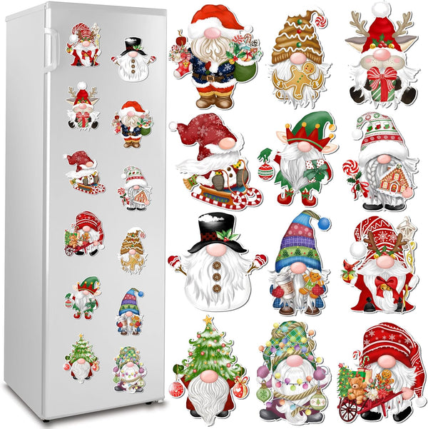 12Pcs Christmas Gnome Refrigerator Magnets, Waterproof Holiday Gnome Car Decals for Party Decor