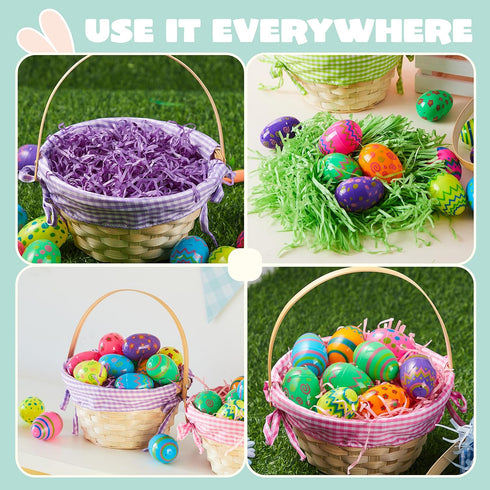 4 4 Supplies(9" 8") JOYIN Pcs Easter Bamboo Baskets Gift Woven Baskets with Handles and Colors Grass Paper Shreds