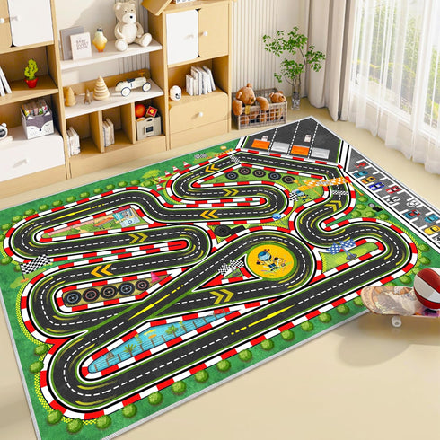 47''x71'' Kids Racing Rug Car Road Kid Rug Carpet Playmat for Playoom Traffic Road Kid Play Mat for BedroomKids