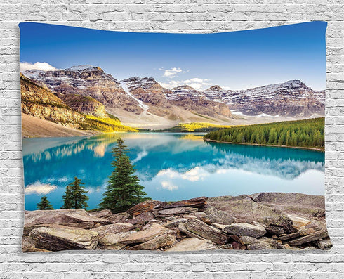 Ambesonne Landscape Tapestry, Still Calm Lake and Mountain Landscape Print, Wide Wall Hanging for Bedroom Living Room,