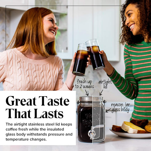 Willow & Everett Cold Brew Coffee Maker - 2 L Iced Tea & Coffee Maker with Glass Pitcher, Stainless Steel Spout,