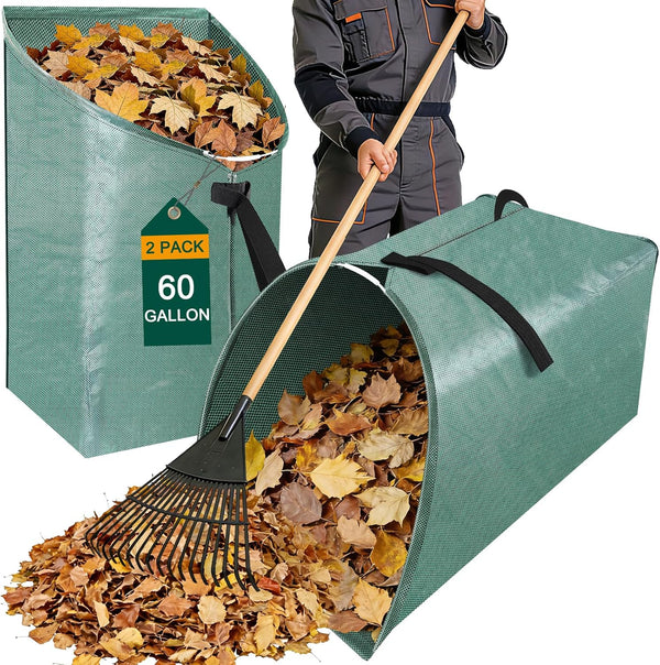 2 Pack 60 Gallon Large Leaf Collector, Dustpan-Style Lawn and Leaf Bags,