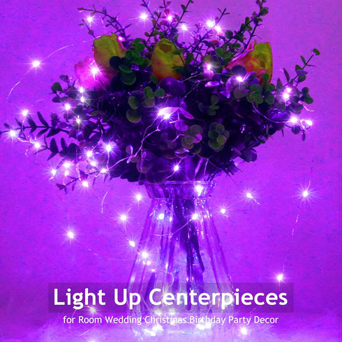 15 Packs 20 LED Purple Fairy Lights, Battery Operated 6.6ft Silver String Lights Waterproof for DIY Table Centerpieces