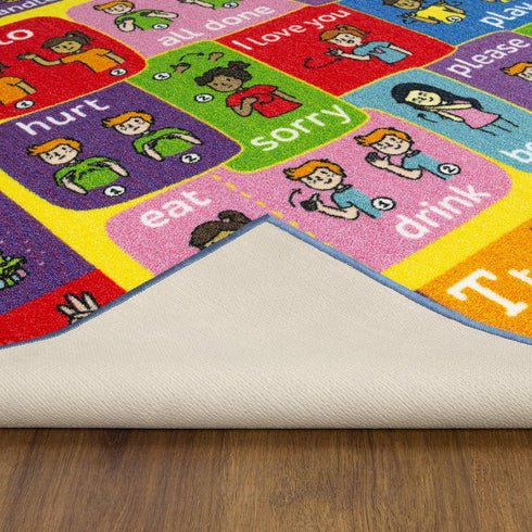 3x5 KC Cubs ABC Alphabet ASL Sign Language Rug Educational Non-Slip Carpet Play Mat for Kids, Toddlers, Nursery