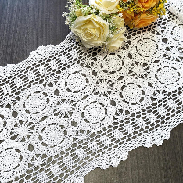 USTIDE Handmade Crochet Table Runner White 15.7"x47" Rectangular Cotton Lace Table Runners