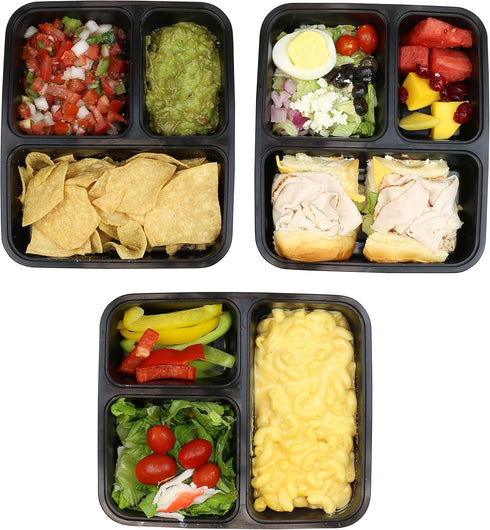 SimpleHouseware 10 Pack 3 Compartment Food Grade Meal Prep Storage Container Boxes (36 ounces)