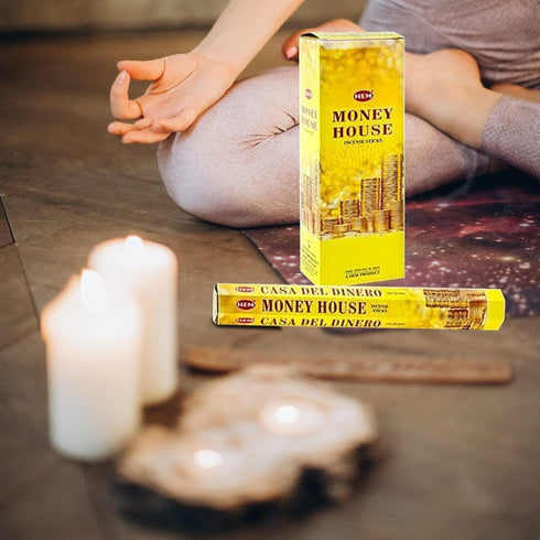 Hem Money House Incense Sticks (120 Sticks, 6 Boxes) - 9 Inches Long, 20g per Box, Attract Positive Energy