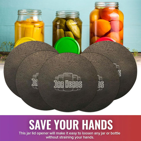 JAR HEADS Rubber Jar Opener Gripper Pad, 5 Pack - Thick 5 Inch Grippers for Weak Hands & Seniors