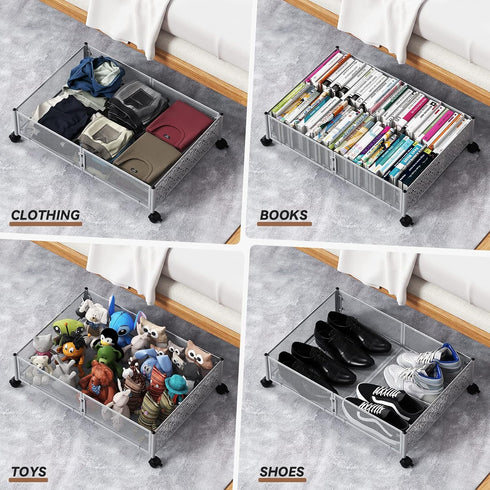 PHINOX Under Bed Storage Containers with Wheels, 2 Pack for Bedroom Clothes, Shoes, Blankets Organizer Drawer