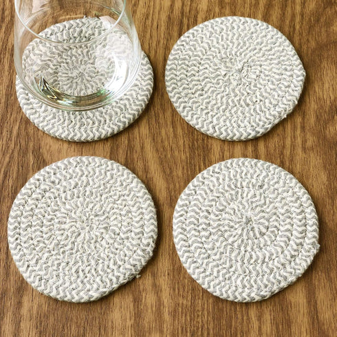 Stylish Gray Braided Corded Coaster Set of 4 (4" Round)