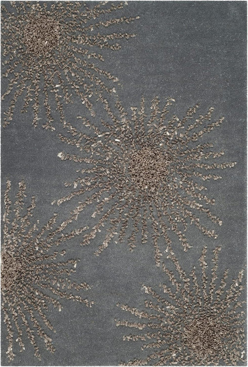 SAFAVIEH Soho Collection Accent Rug, 2' x 3', Dark Grey & Silver, Handmade Starburst Wool & Viscose for High Traffic