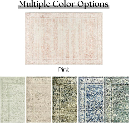 5 7 Playroom,5x7 Pink Nursery Rug for Baby Girl x Neutral Blush Pink Boho Cute Floral Foldable Machine Washable Low