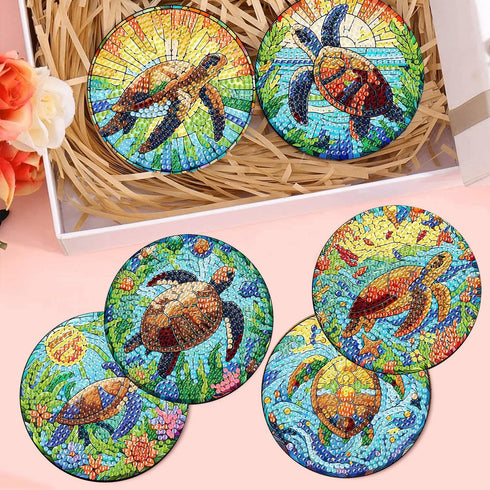 8 Pieces Diamond Art Painting Coasters Kit, Sea Turtle Diamond Art Coaster, DIY Diamonds Craft Kits for Adults