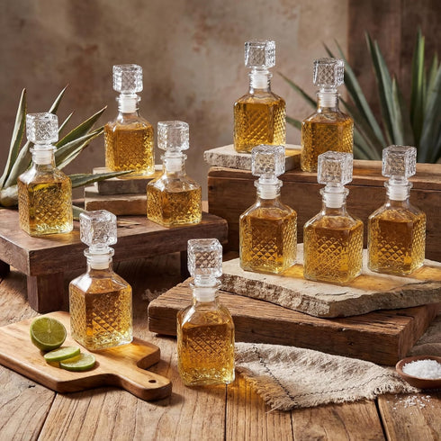 Chuangdi 24 1.7oz Pcs Mini Glass Wine Bottles Glass Patron Bottles with Stopper Decorative Tequila Bottle for Whiskey