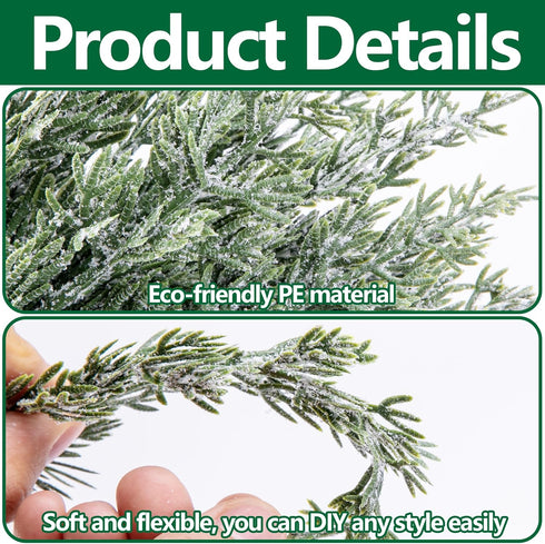 Watayo 60 Pcs Artificial Christmas Snow Pine Branches with Red Berry Stems, Snowy Faux Greenery Norfolk Pine Cypress