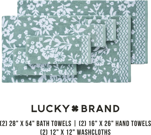 6 Set (2) (2) (2) Set Lucky Brand Folk Floral Piece Bath Towel - Bath Towels, Hand Towels, and Washcloths - Iceberg