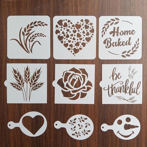 9 Pieces Baking Stencil Set, Cook Stencils for Bread, Cake, Coffee, Pie, or Cookie Decorating Templates