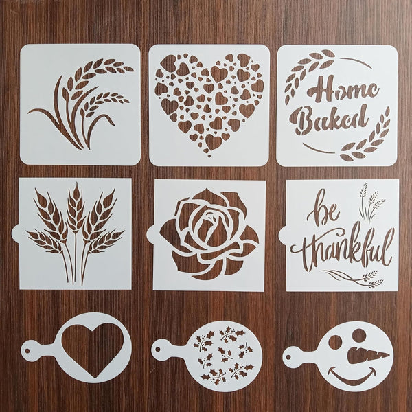 9 Pieces Baking Stencil Set, Cook Stencils for Bread, Cake, Coffee, Pie, or Cookie Decorating Templates