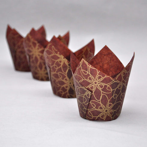 Muffin Baking Cupcake Cups, 2" Bottom Diameter x 3-1/2" Height, Fancy Floral Print Tulip Baking Cup, Case of 125 pcs