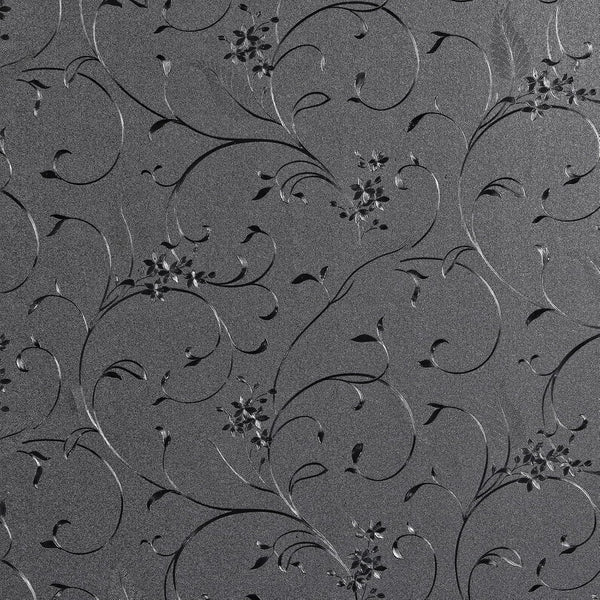 Mikomer 100% Total Blackout Window Film - Light Blocking Privacy Glass Door Film with Etched Flowers, 17.5In. by 78.7In.