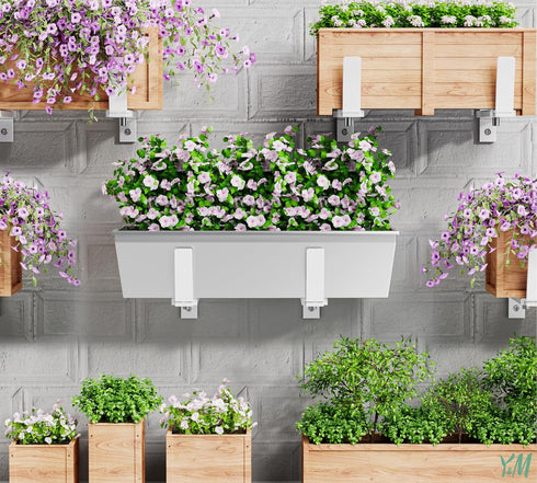 Y&M Adjustable Brackets for Window Boxes Planters, 4 Pack Universal Outdoor Hanging Brackets, White Steel.