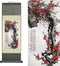 AtfArt Asian Wall Decor, Beautiful Silk Scroll Painting Flowers - Proud Plum, Iron Heart Oriental Wall Hanging