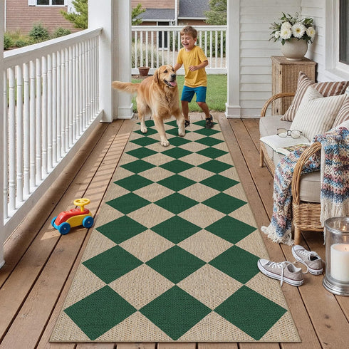 PureCozy 2x8 Checkered Easy Jute Runner Rug Non Slip Hallway Kitchen Washable