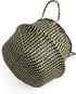 Woven Seagrass Belly Basket for Storage, Plant Pot Basket, Laundry, Picnic, and Grocery Basket (Medium, black strips)