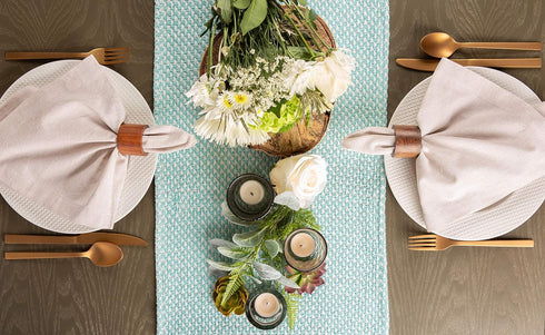 DII Woven Basics Collection 100% Cotton Knit Table Runner, 15x72, Aqua