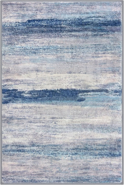 KOZYFLY 2x3 Modern Abstract Small Area Rugs, Washable Kitchen Rug Non-Slip Soft Small Bathroom Rug, Blue/Grey/Beige