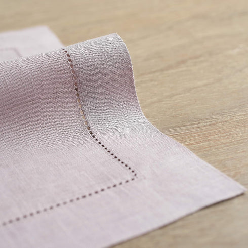 Solino Home Linen Placemats Set of 4 - Classic Hemstitch Lilac 14 x 19 Inch Table Mats, 100% Pure Linen