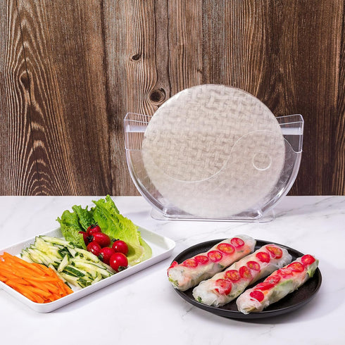 Rice Paper Water Bowl, Spring Roll Holder with Side Pocket for Rice Paper Wrappers, Summer Rolls Maker