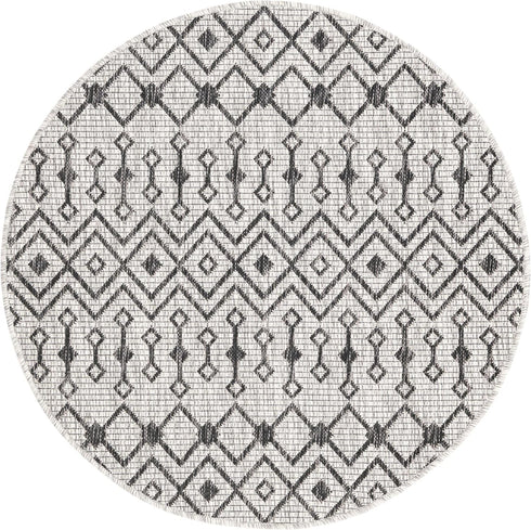 Unique Loom Outdoor Trellis Collection Area Rug - Tribal Trellis (3' 3" Round, Gray/ Black) by Unique Loom