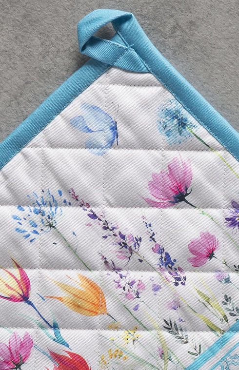 Maison d' Hermine Pot Holders 100% Cotton Heat Resistant Potholders - 8" x 8" Hot Pads with Loop - Pack of 1, Flower In