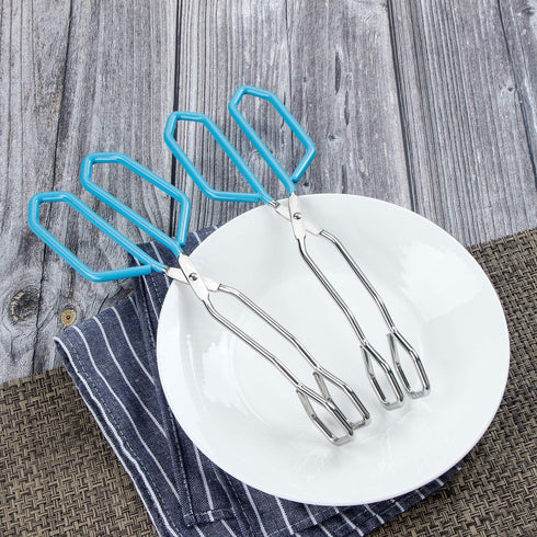 MSY BIGSUNNY Heavy Duty Stainless Steel Scissor Tongs: 2 Pack, Soft Handles, 11" (Blue)