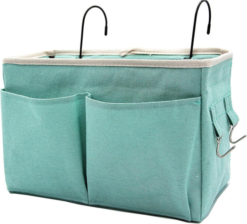 Green Bedside Caddy, Multi-Function Hanging Storage Basket for Bunk and Hospital Beds, Holds Glasses, Books, Mobile