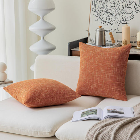Kevin Textile Fall Pillow Cover Decor, 18"x18" Lined Linen Throw Pillow Cases, Set of 2, Orange