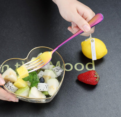 Kyraton 6 Pieces Rainbow Dinner Fork Set - Stainless Steel 8.17 Inch Colorful Titanium Plating Silverware