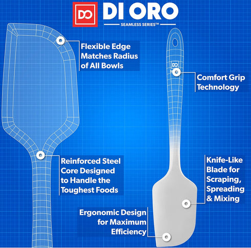 DI ORO Silicone Spatula - 600°F Heat-Resistant Rubber Kitchen Utensil for Baking, Scraping, Mixing - BPA Free,