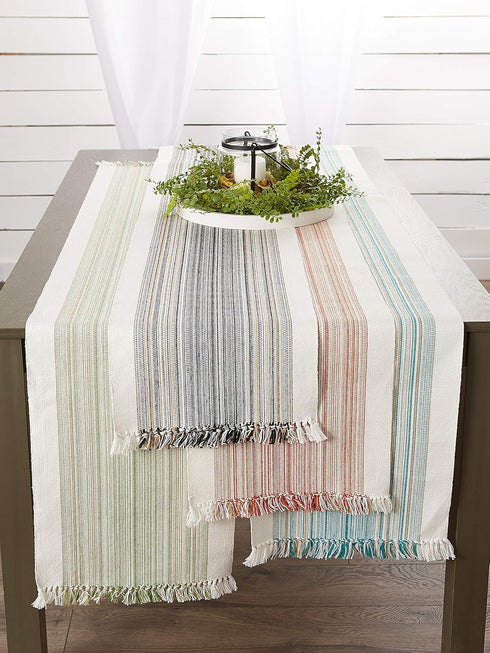 DII Fringed Stripe Tabletop Runner - Everyday Collection, 14x72, Thyme