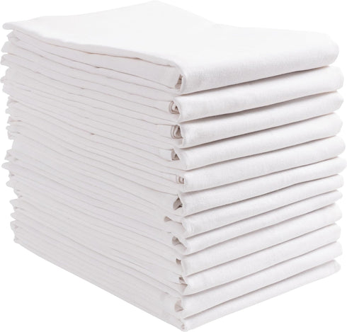 KAF Home Set of 12 White Flat Flour Sack Embroidery/Craft Kitchen Towels,
