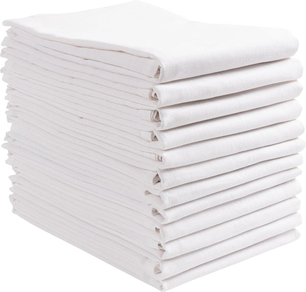 KAF Home Set of 12 White Flat Flour Sack Embroidery/Craft Kitchen Towels,