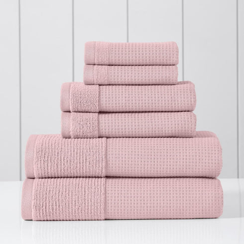 Modern Threads Waffle-Rib 6-Piece Towel Set Premium Cotton Bath Towels, Ultra-Absorbent &