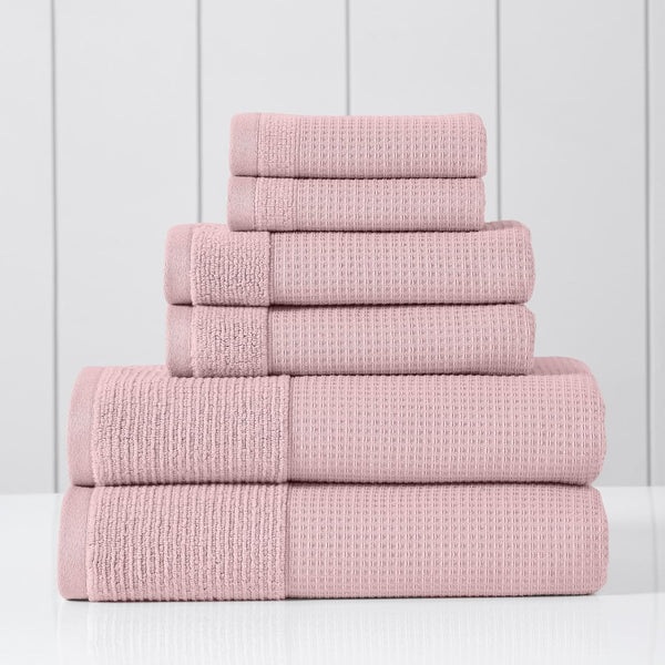 Modern Threads Waffle-Rib 6-Piece Towel Set Premium Cotton Bath Towels, Ultra-Absorbent &