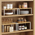 Large Kitchen Cabinet Organizer Shelf Set of 4 - White Stackable Countertop Organizer for Spices, Plates (Bamboo Wood)