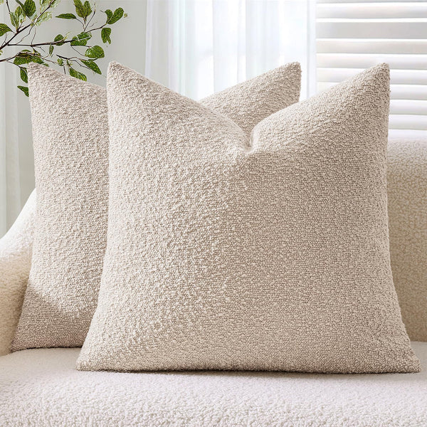 ANRODUO Pack of 2 Textured Boucle Throw Pillow Covers Soft Oatmeal Decorative