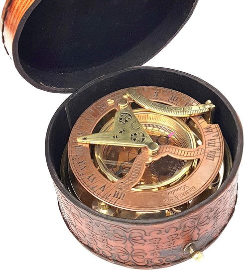 Set Antique Brass & Copper Sundial Compass Gift
