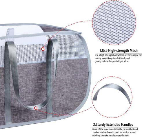 Pop Up Laundry Hamper with Durable Handles, Collapsible Basket for College Dorm, Kids Room, Travel (Blue+Gray)
